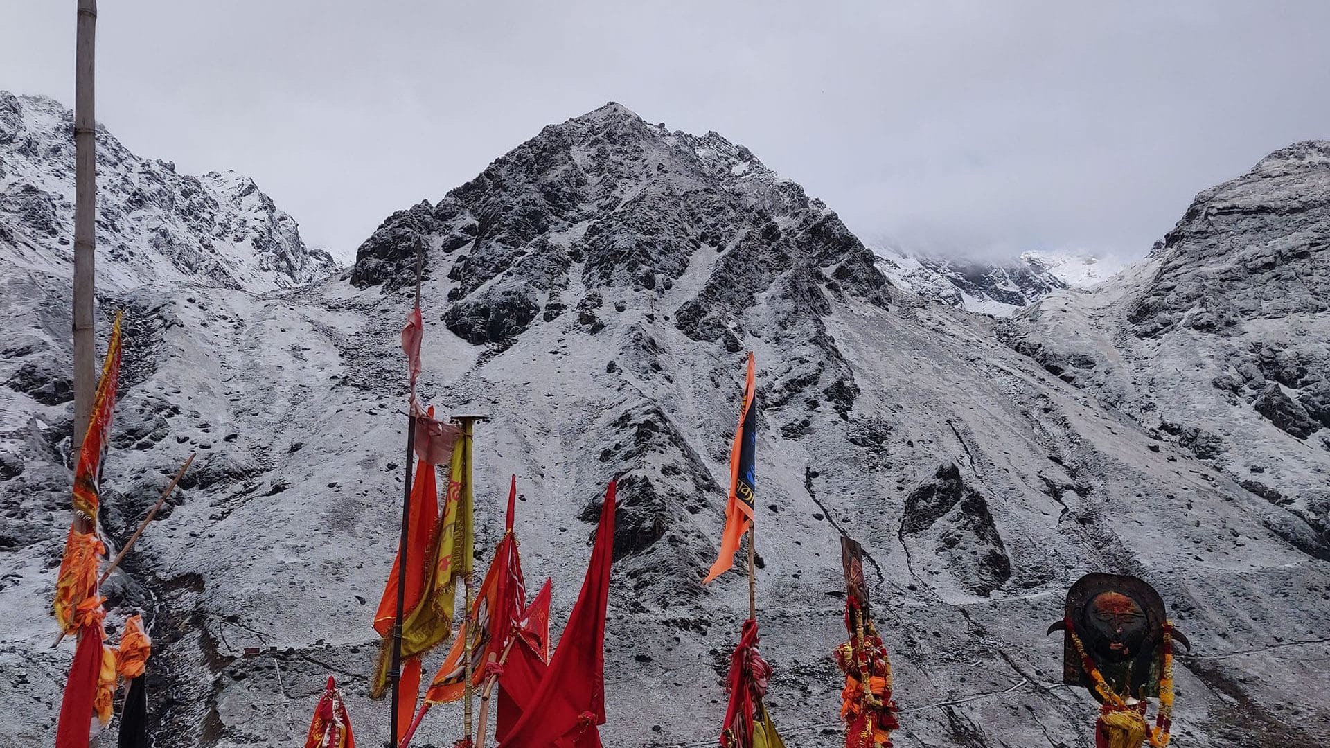 View of Kedarnath City from Bhairav mandir in Fresh Snowfall